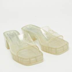 Gucci Transparent PVC Embossed Logo Block Heel Slide Sandals Size 40.5 