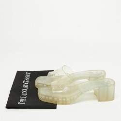 Gucci Transparent PVC Embossed Logo Block Heel Slide Sandals Size 40.5 