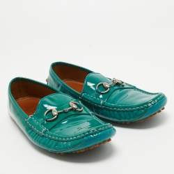 Pre Owned Gucci Green Patent Leather Jordaan Horsebit Slip On Loafers Size 39