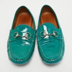 Pre Owned Gucci Green Patent Leather Jordaan Horsebit Slip On Loafers Size 39