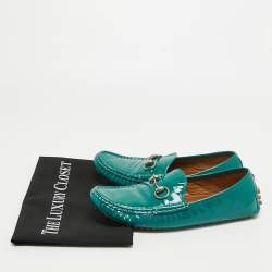 Pre Owned Gucci Green Patent Leather Jordaan Horsebit Slip On Loafers Size 39