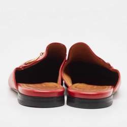 Pre Owned Gucci Red Leather Princetown Flat Mules Size 38.5