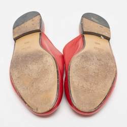 Pre Owned Gucci Red Leather Princetown Flat Mules Size 38.5
