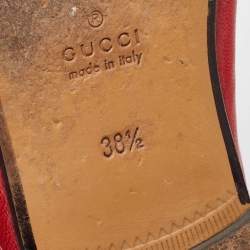 Pre Owned Gucci Red Leather Princetown Flat Mules Size 38.5