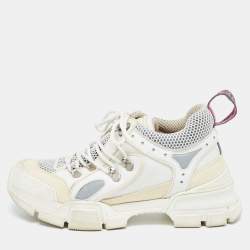 Gucci White Mesh and Leather  Flashtrek Sneakers Size 38.5