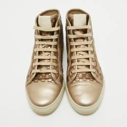 Gucci Metallic Gold Leather Guccissima High Top Sneakers Size 37