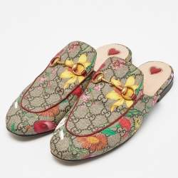 Gucci Multicolor Floral Print GG Supreme Canvas Princetown Flat Mules Size 38