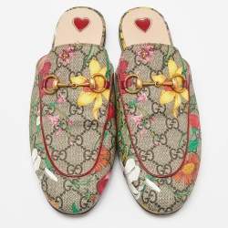 Gucci Multicolor Floral Print GG Supreme Canvas Princetown Flat Mules Size 38
