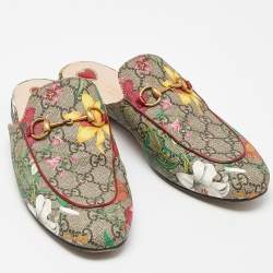 Gucci Multicolor Floral Print GG Supreme Canvas Princetown Flat Mules Size 38