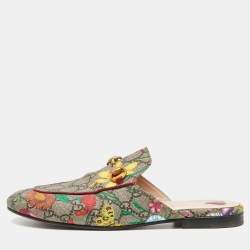 Gucci Multicolor Floral Print GG Supreme Canvas Princetown Flat Mules Size 38