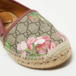 Gucci Grey  GG Floral Canvas Slip On Espadrille Flats Size 37.5