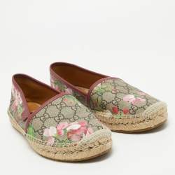 Gucci Grey  GG Floral Canvas Slip On Espadrille Flats Size 37.5
