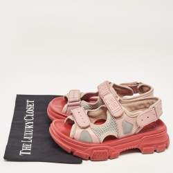 Gucci Beige/White Leather and Mesh Sega Velcro Slingback Sandals Size 36
