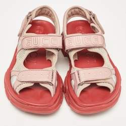Gucci Beige/White Leather and Mesh Sega Velcro Slingback Sandals Size 36