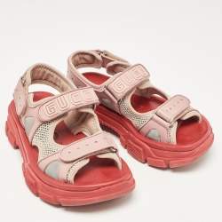 Gucci Beige/White Leather and Mesh Sega Velcro Slingback Sandals Size 36