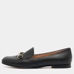 Pre Owned Gucci Black Leather Horsebit Loafers Size 38.5