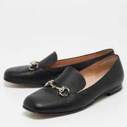 Pre Owned Gucci Black Leather Horsebit Loafers Size 38.5