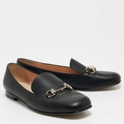 Pre Owned Gucci Black Leather Horsebit Loafers Size 38.5