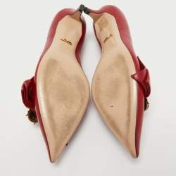 Pre Owned Gucci Red Leather Queen Margaret Bow Pumps Size 39