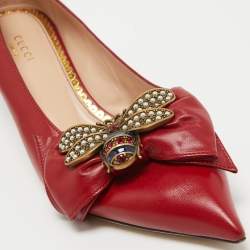 Pre Owned Gucci Red Leather Queen Margaret Bow Pumps Size 39