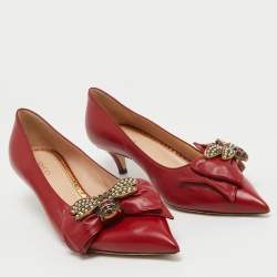 Pre Owned Gucci Red Leather Queen Margaret Bow Pumps Size 39