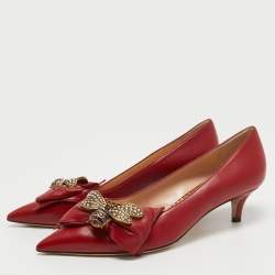 Pre Owned Gucci Red Leather Queen Margaret Bow Pumps Size 39