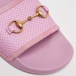 Pre Owned Gucci Purple Perforated Leather Horsebit Slides Size 39