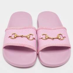 Pre Owned Gucci Purple Perforated Leather Horsebit Slides Size 39