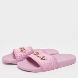 Pre Owned Gucci Purple Perforated Leather Horsebit Slides Size 39