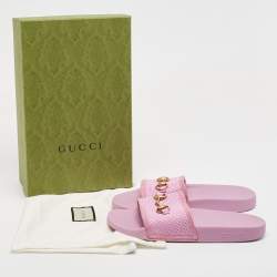 Pre Owned Gucci Purple Perforated Leather Horsebit Slides Size 39