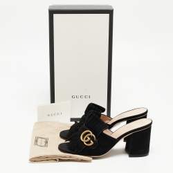 Gucci Black Suede GG Marmont Slides Size 37