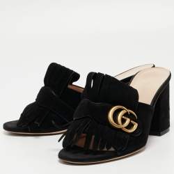 Gucci Black Suede GG Marmont Slides Size 37