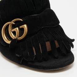 Gucci Black Suede GG Marmont Slides Size 37