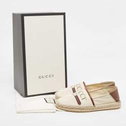 Pre Owned Gucci White/Brown Leather and Canvas  Espadrille Flats Size 40