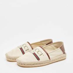 Pre Owned Gucci White/Brown Leather and Canvas  Espadrille Flats Size 40