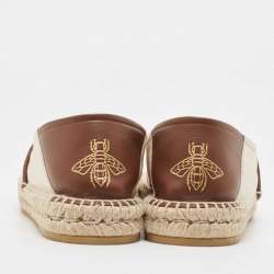 Pre Owned Gucci White/Brown Leather and Canvas  Espadrille Flats Size 40
