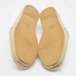 Pre Owned Gucci White/Brown Leather and Canvas  Espadrille Flats Size 40