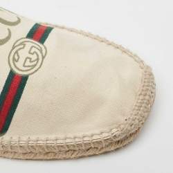 Pre Owned Gucci White/Brown Leather and Canvas  Espadrille Flats Size 40