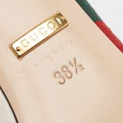 Pre Owned Gucci Off White Leather Bee Star Embroidered Web Sylvie Slingback Pumps Size 38.5