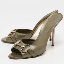 Gucci Metallic Leather Horsebit Slide Sandals Size 37