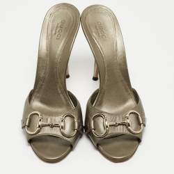 Gucci Metallic Leather Horsebit Slide Sandals Size 37