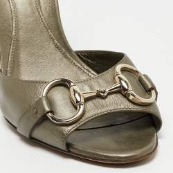 Gucci Metallic Leather Horsebit Slide Sandals Size 37