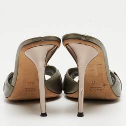 Gucci Metallic Leather Horsebit Slide Sandals Size 37