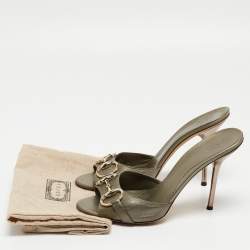 Gucci Metallic Leather Horsebit Slide Sandals Size 37
