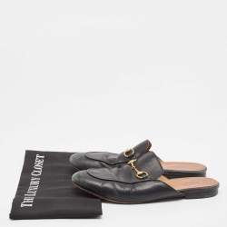 Gucci Black Leather Princetown Mules Size 38.5 a