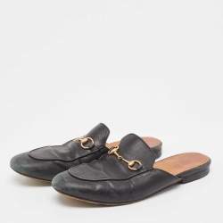 Gucci Black Leather Princetown Mules Size 38.5 a