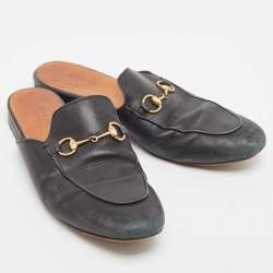 Gucci Black Leather Princetown Mules Size 38.5 a
