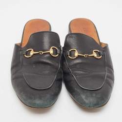 Gucci Black Leather Princetown Mules Size 38.5 a