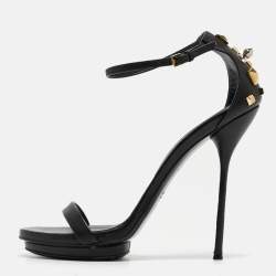 Gucci Black Leather Studded Ankle Strap Sandals Size 38
