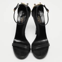 Gucci Black Leather Studded Ankle Strap Sandals Size 38